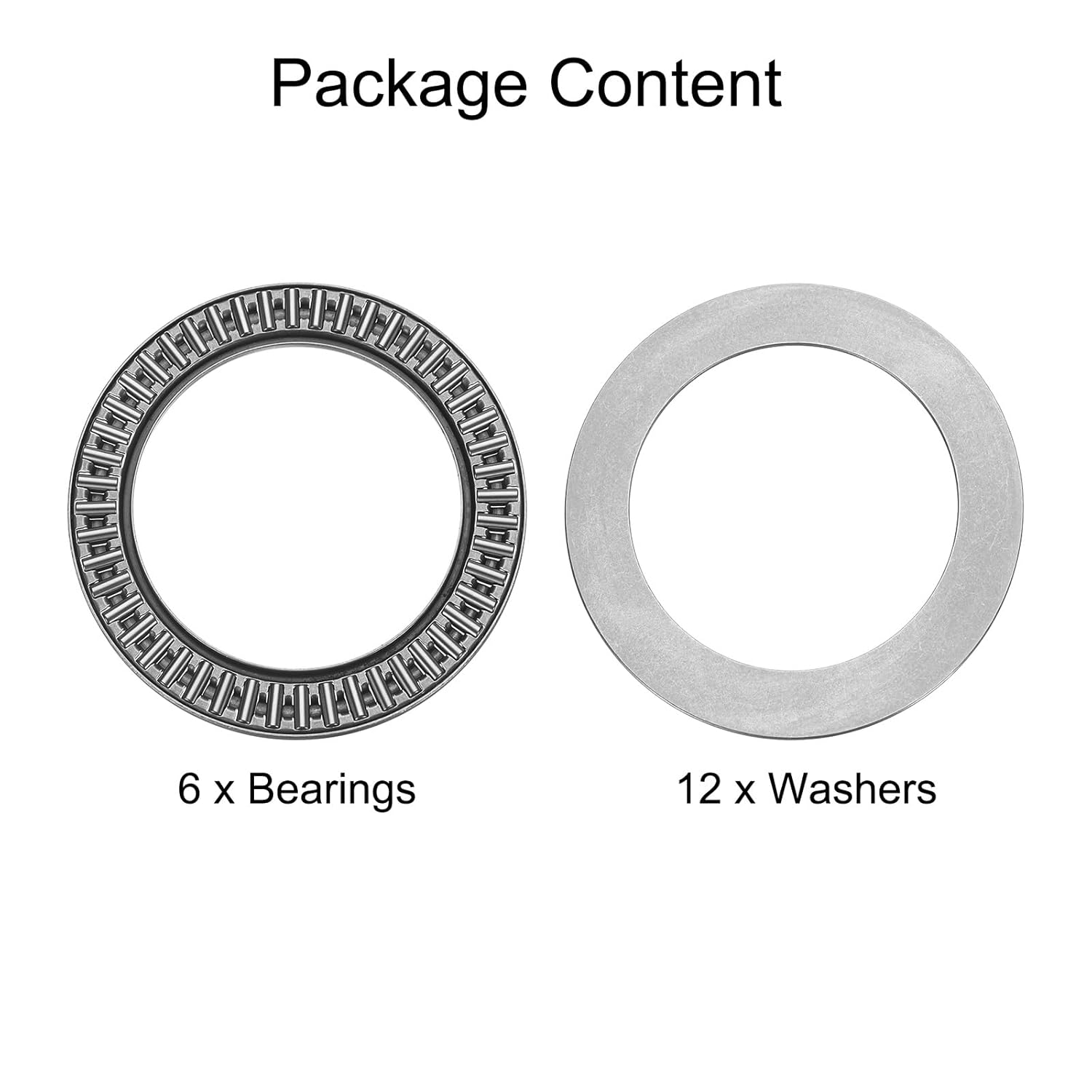 uxcell 6 Sets AXK6085+2AS Thrust Needle Roller Bearings with Washers, 60x85x5mm Chrome Steel Needles Roller Bearing, P5 (ABEC 5)