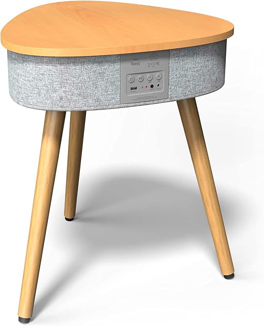 i-box Portable Smart Side Table Bluetooth Speaker With Wireless & USB Charging Dock (Oak)