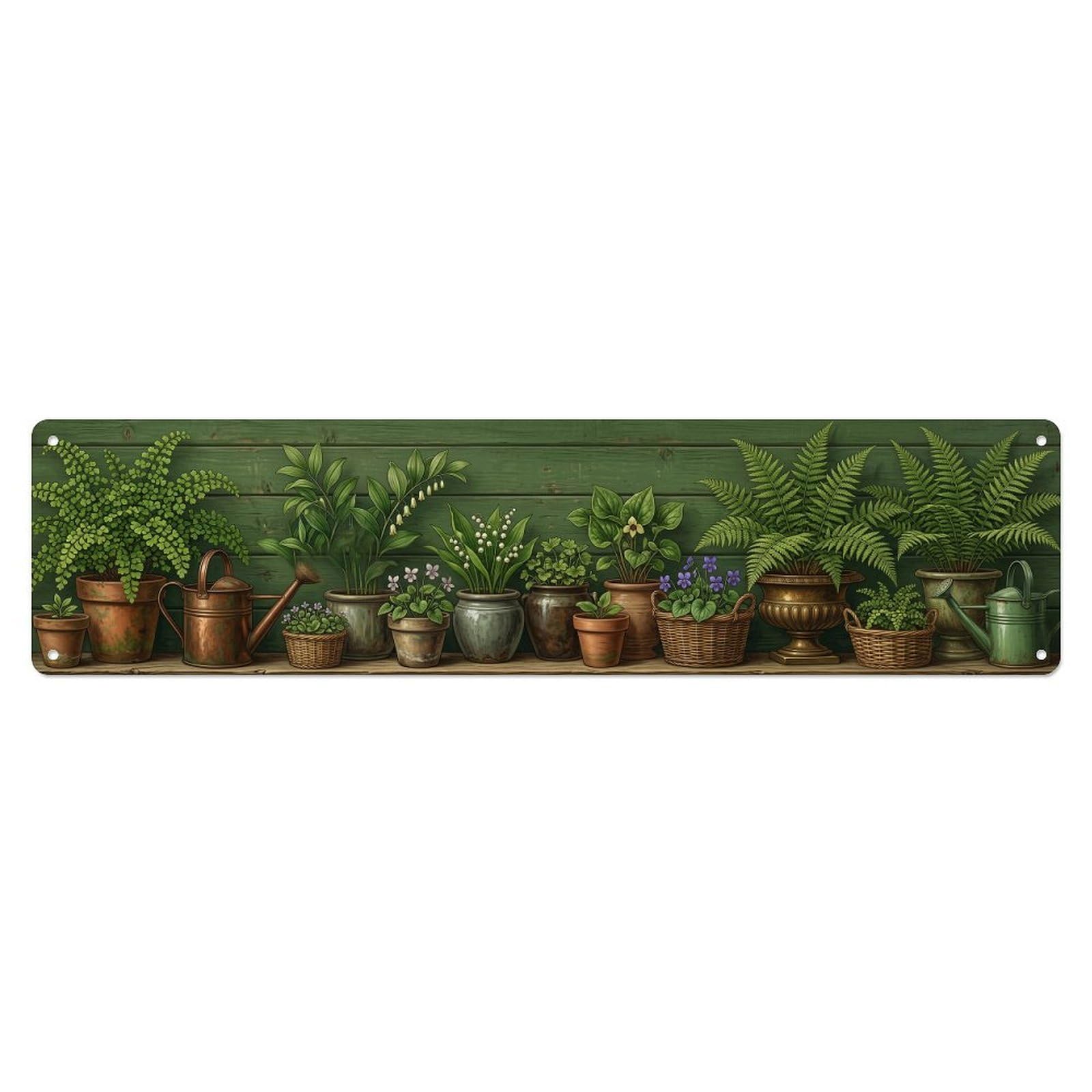 Floral Garden Tools Fern Woodland Pattern Print Metal Tin Sign