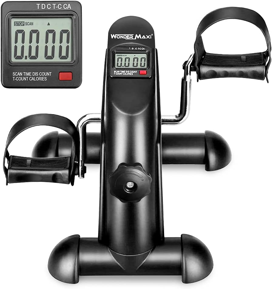 Wonder Maxi Under Desk Bike Pedal Exerciser with LCD Screen Display, Portable Mini Cycle Exercise Bike for Leg/Arm Pedal (Black)