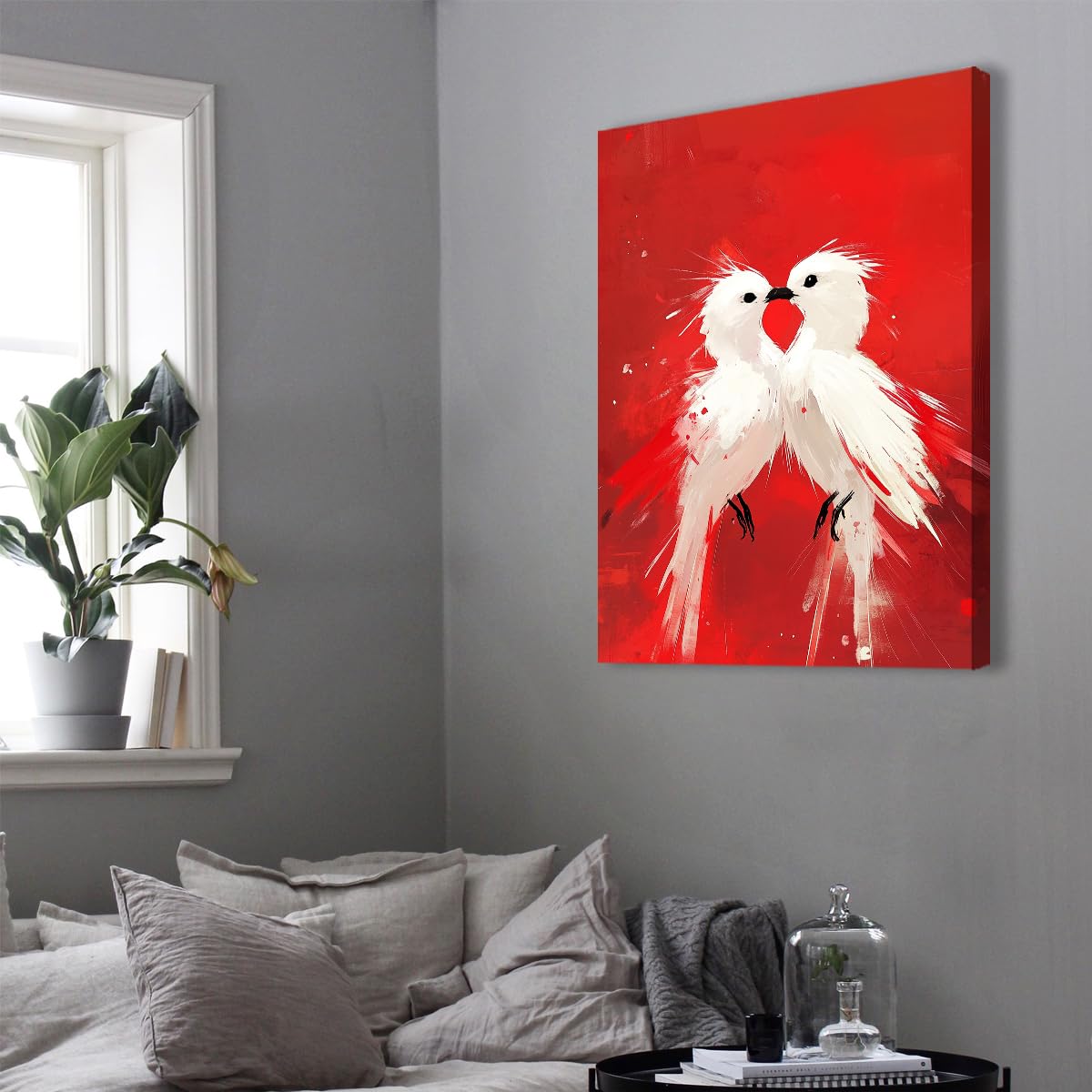TOANGWALL Arte mural enmarcado en lienzo contemporáneo cartel de fondo rojo con un fondo rojo pintura de murales románticos para salón cuarto de bebé decoración del hogar 75x115cm