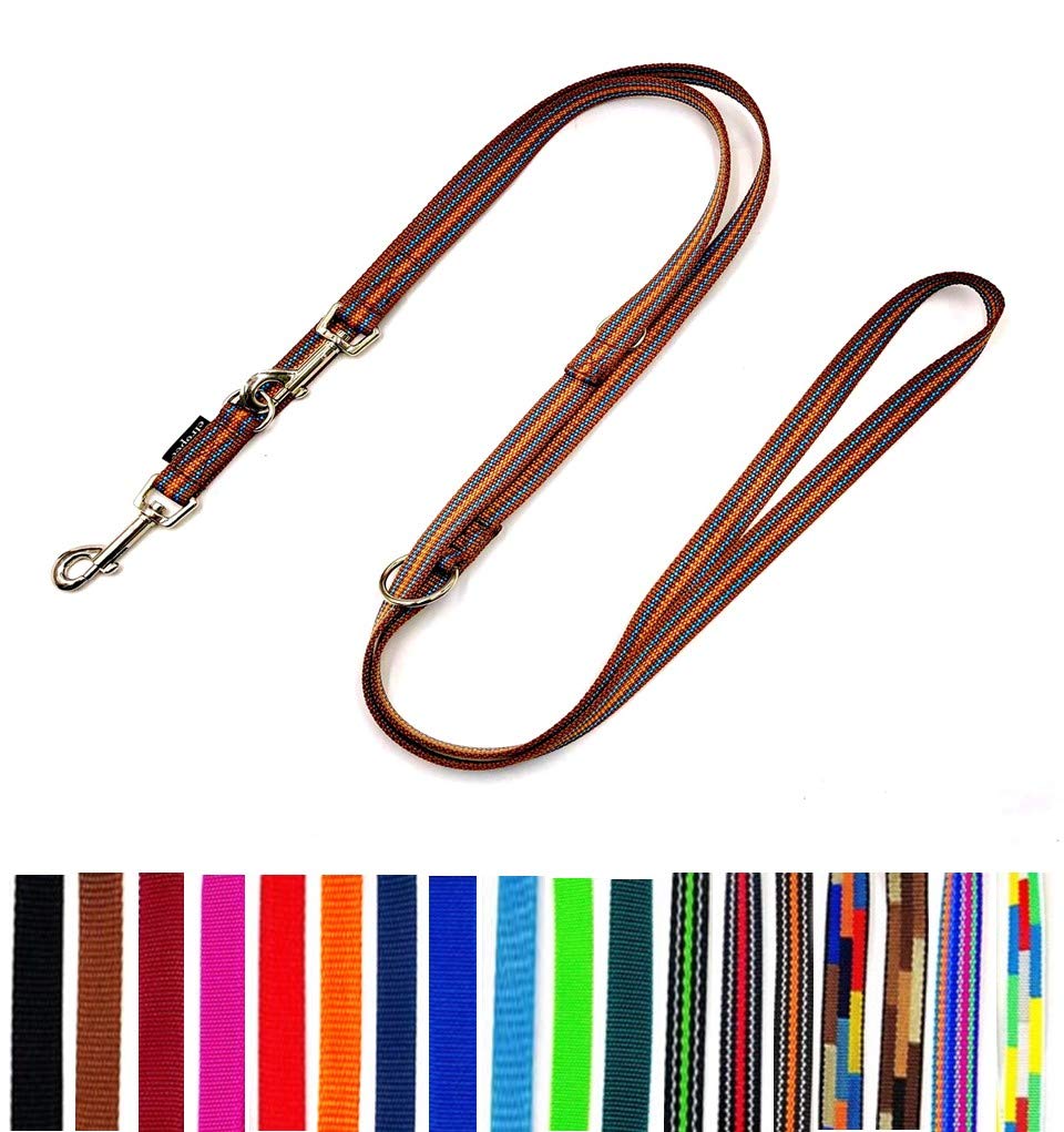 Hundeleine Doppelleine verstellbar 2m / 2,40m / 2,80m / 3,50m / 5m große Hunde 20mm/25mm (Hawaii (Braun-Curry-Türkis) 20mm, 2,40m)