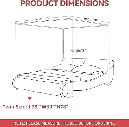 Miniatura 7 de Foreate Marco de cama de acero inoxidable de tamaño matrimonial y postes de cama, apto para cama de cuatro esquinas y cortinas de mosquitos, tamaño