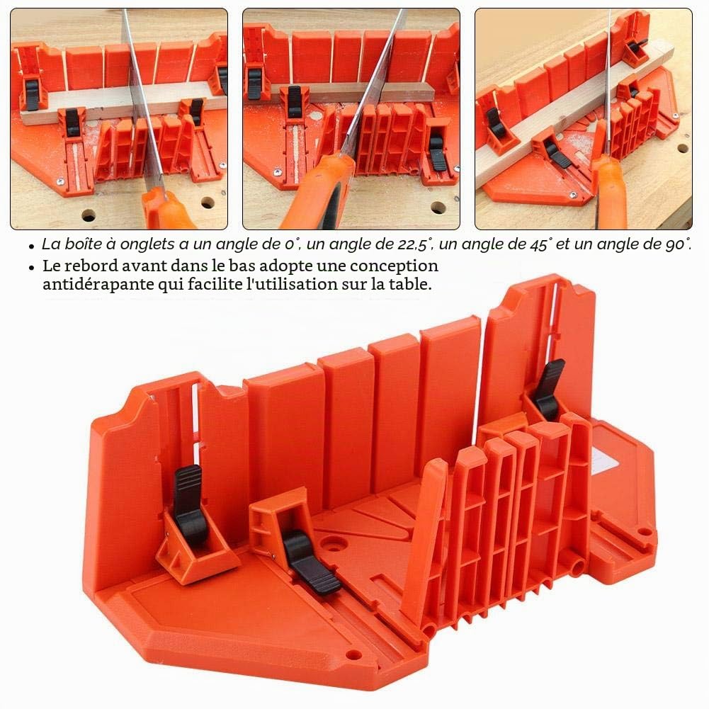 Boîte à Onglets en Plastique avec Compartiment de Scie, Outil de Coupe pour Angles 0° 22.5° 45° 90°, pour Travaux Architecturaux