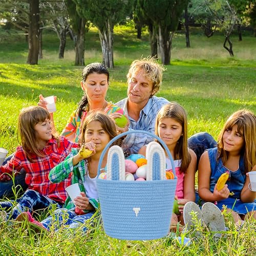 Image of Easter Basket, Easter Bunny Basket with Handle, Easter Baskets for Kids, Baby Gift Basket, Egg Buckets Gifts Tote Bags Egg Hunt Basket for Boys, Girls
