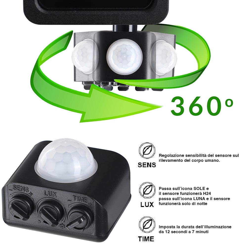 BAKAJI Faro Led Esterno con Sensore di Movimento PIR Regolabile 100W Luce Bianco 6000K Ultra-Luminoso 8000LM Lampada Faretto Slim da Giardino Illuminazione di Sicurezza Faretti Impermeabile IP65