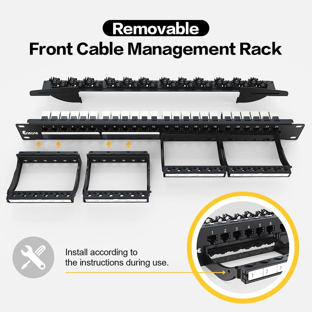 Panneau de brassage 24 ports CAT6A Keystone blindé avec gestion intelligente des câbles pour montage en rack de 48,3 cm