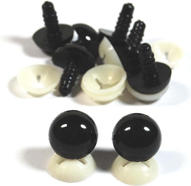 celloexpress Pack of 4 Pairs - Solid Black Eyes with Plastic Backs - 21mm - Safety Eyes for Soft Toy or Teddy Bear Making