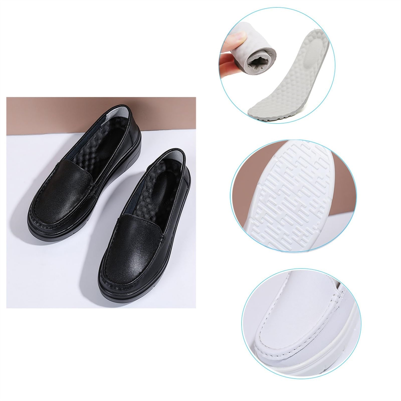 rutschfeste Stillschuhe Für Damen, Frauen Slip-On Casual Bequeme Atmungsaktive Leder Krankenschwester Schuhe, Plattform-Keil-Breathable-Laufschuhe, Für Medizinisches Personal