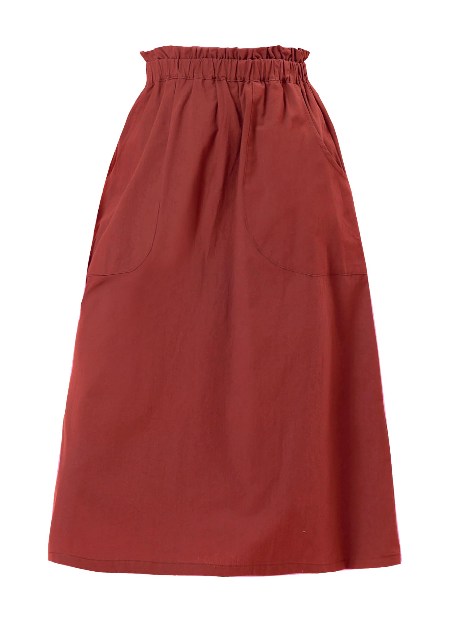 Allegra K Womens Cotton A-Line Skirt Elastic Waist Casual Peasant Midi Skirts with Pockets