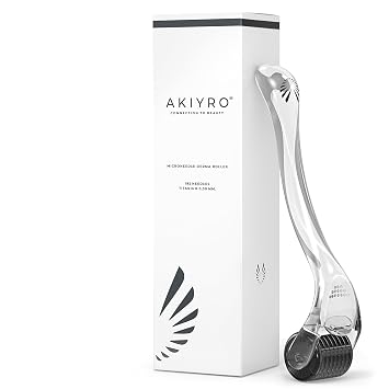 AKIYRO Derma Roller 0.30mm - Microneedle Roller with Storage Case - 192 Micro Needling Dermal Tool for Face, Beard, Scalp & Body - At Home Microneedling Skin Care for Women & Men Black