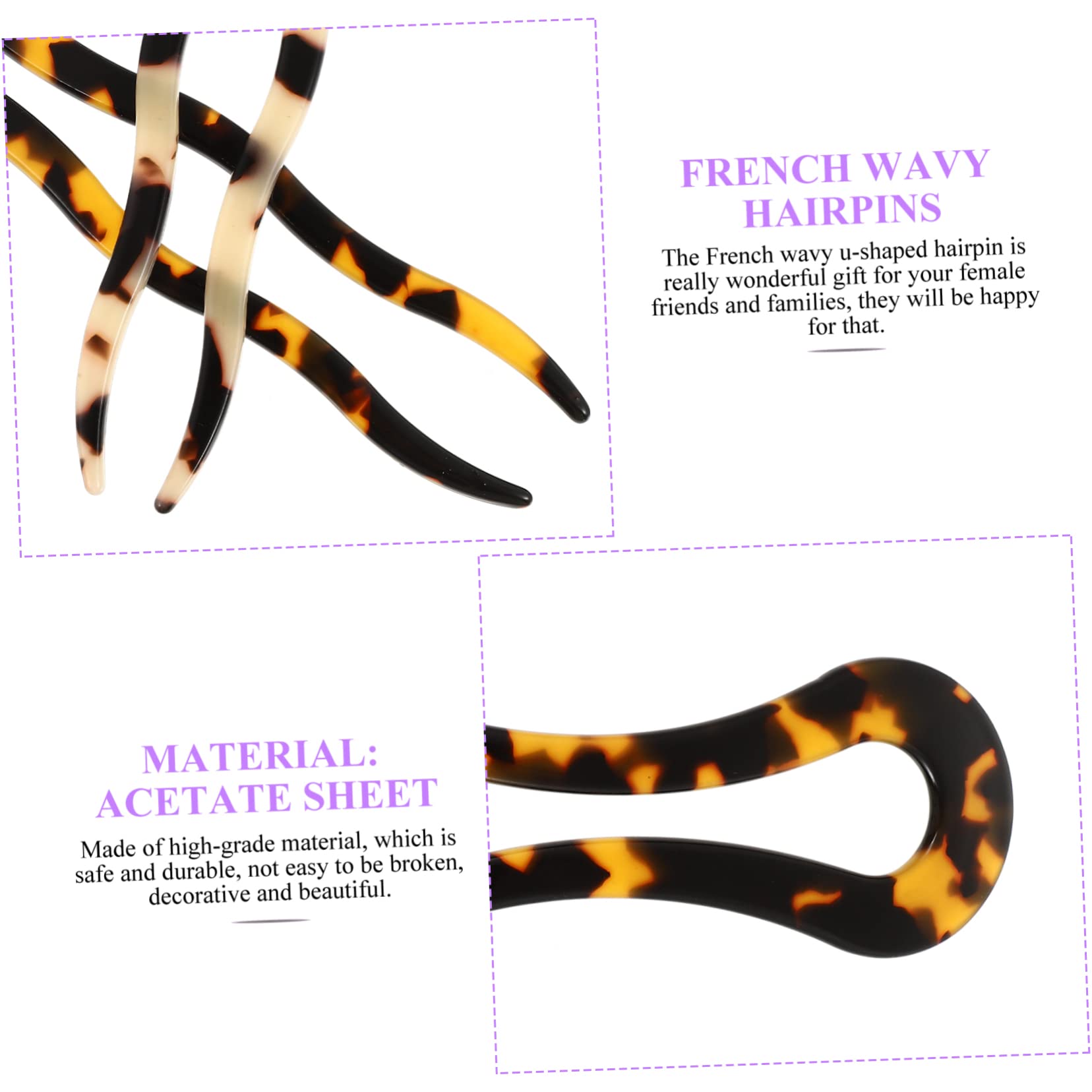 5 Sets Französische Gewellte Haarnadeln Aus Acetat Dutt Haarstäbchen Chignon U-förmige Haarnadeln Für Frauen 2 Stück * 5
