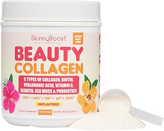 Beauty Collagen-Unflavored Collagen Powder-5 Types of Collagen, Sea Moss, Biotin, Keratin, Hyaluronic Acid, Vitamin C and Probiotics–Hair, Skin, Nails- All Natural, Made in USA-45 Servings