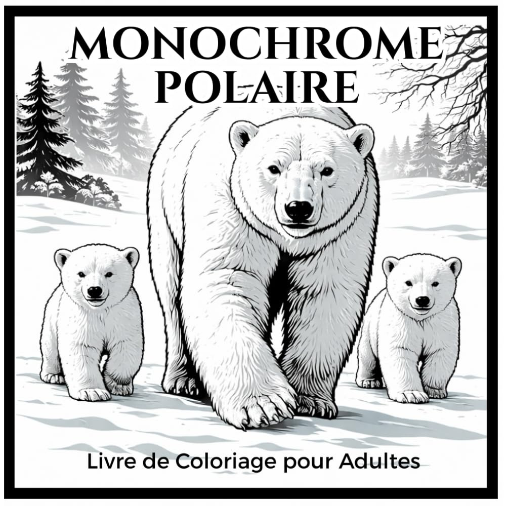 Monochrome Polaire Livre de Coloriage pour Adultes: Illustrations d’Animaux Polaires en Noir et Blanc à Contraste Élevé pour la Détente, la Relaxation et la Pleine Conscience