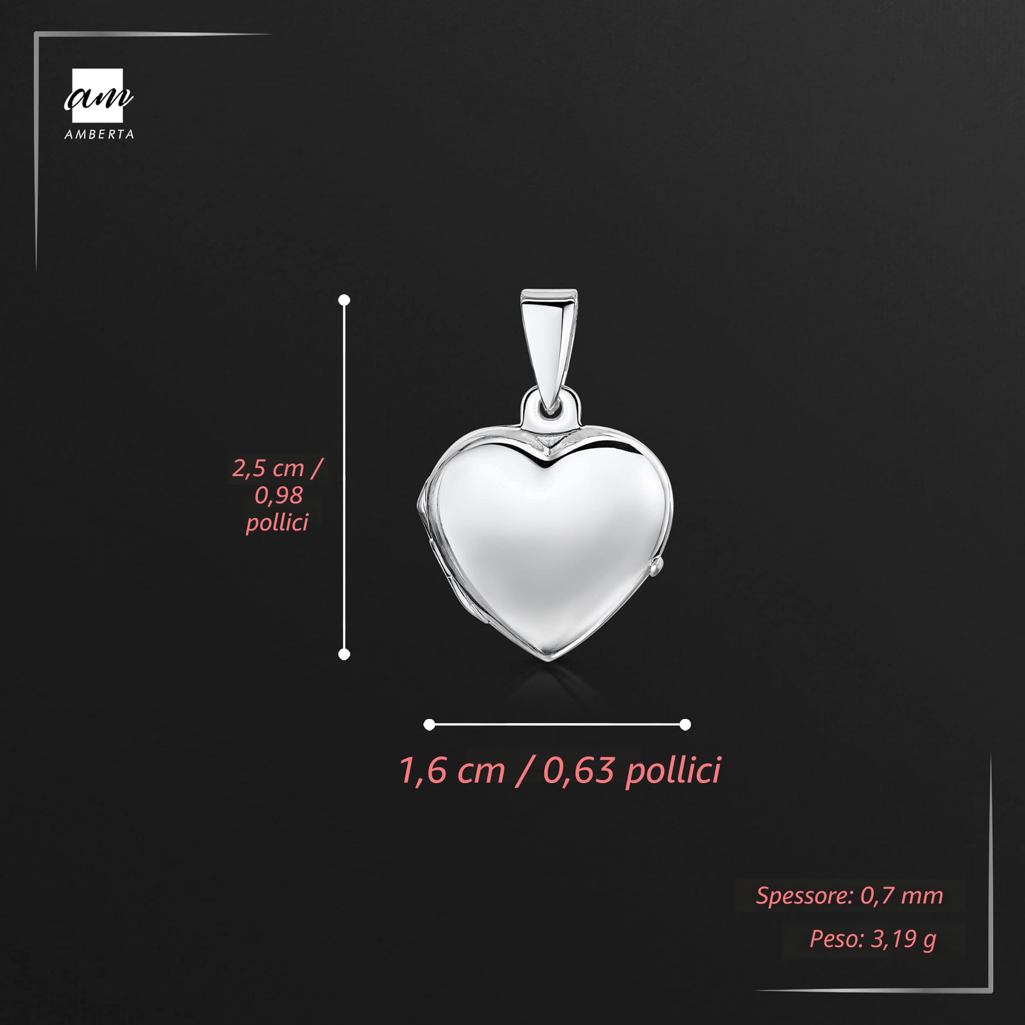 Amberta Medaglione in argento Sterling 925 con ciondolo in diverse forme, da donna, per foto e pietre preziose