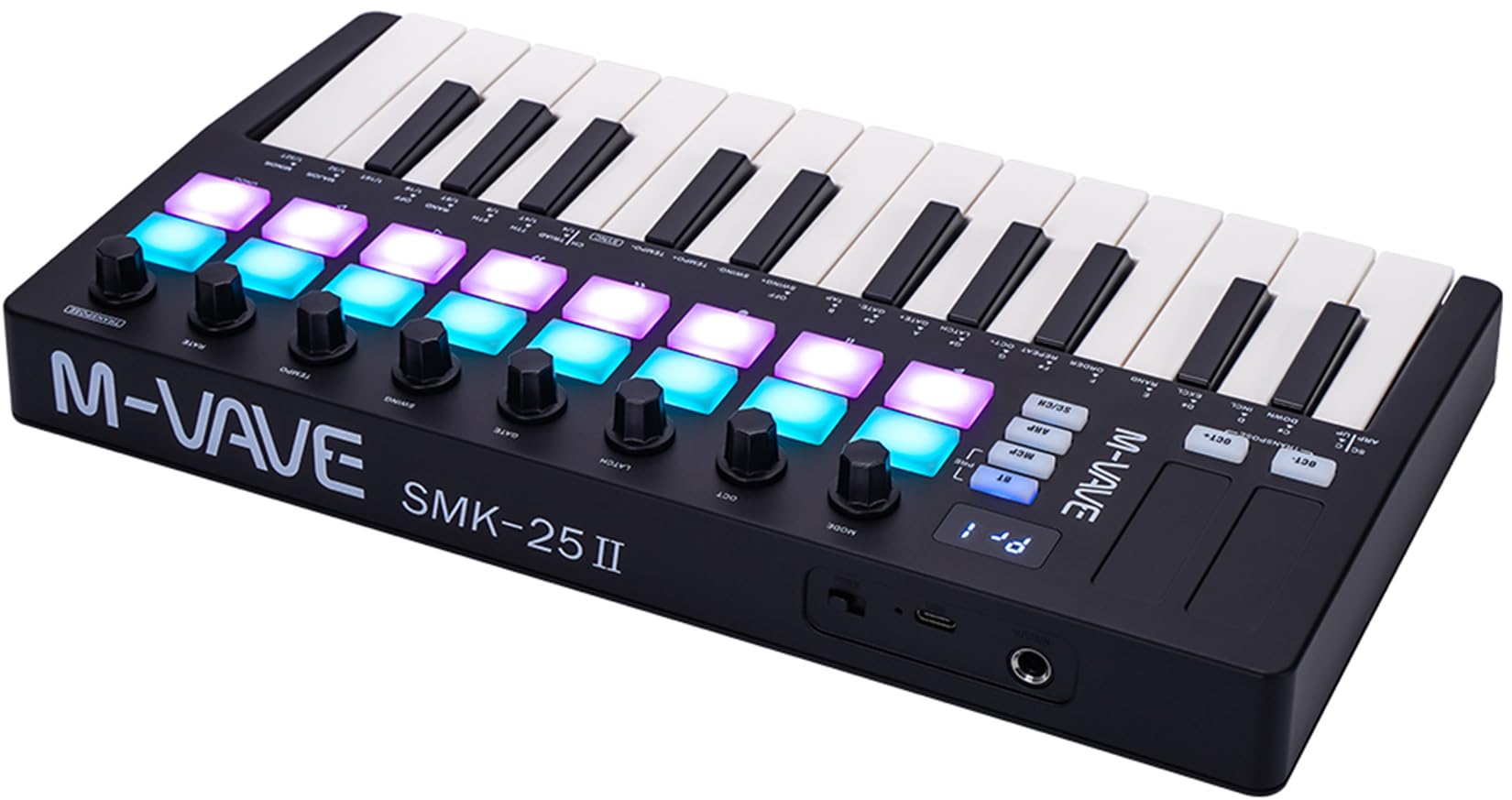 M-VAVE 25 touches 16 pads de batterie rétroéclairés Clavier MIDI - Beat maker professionnel et Keytar pour la production musicale au clavier Batterie intégrée Wireless Connect, MIDI 16 PADS, Noir