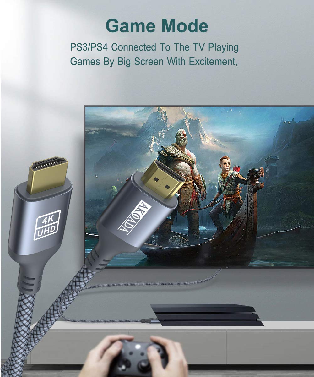 AkoaDa 4K HDMI Cable 15FT, 18Gbps High Speed HDMI 2.0 Braided Cable, 4K-60Hz HDR, Ultra HD, 2K, 1080P, ARC Compatible with TV, PC, PS5/4/3, Projector, Monitor ect. - Image 6