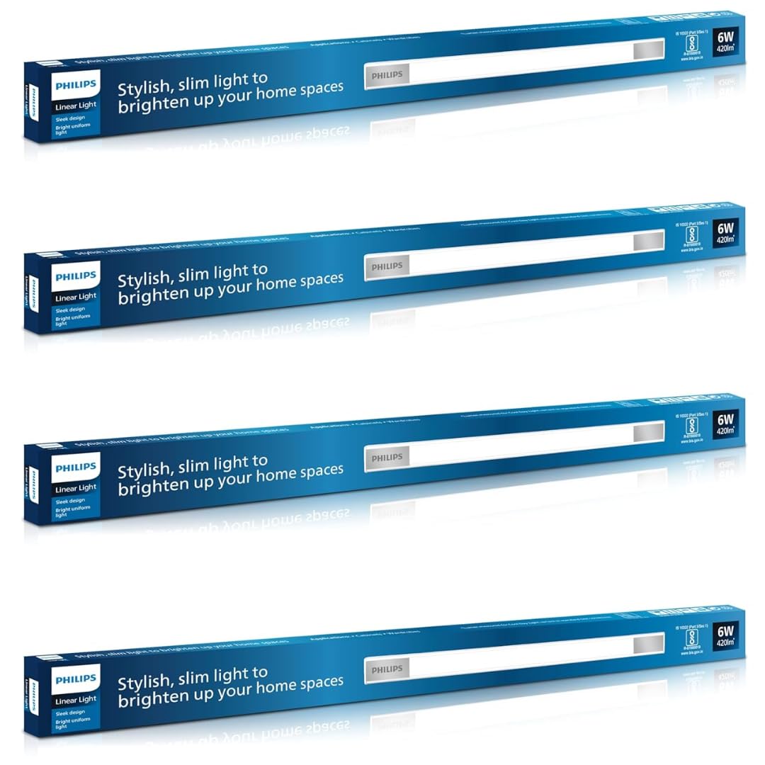 PHILIPS Space Glow 1ft LED Linear Cabinet Light | 6-watt LED Under Cabinet Wardrobe and Kitchen Light, Natural White, Pack of 4 (B0CPYGQ4VG) Amazon Price History, Amazon Price Tracker