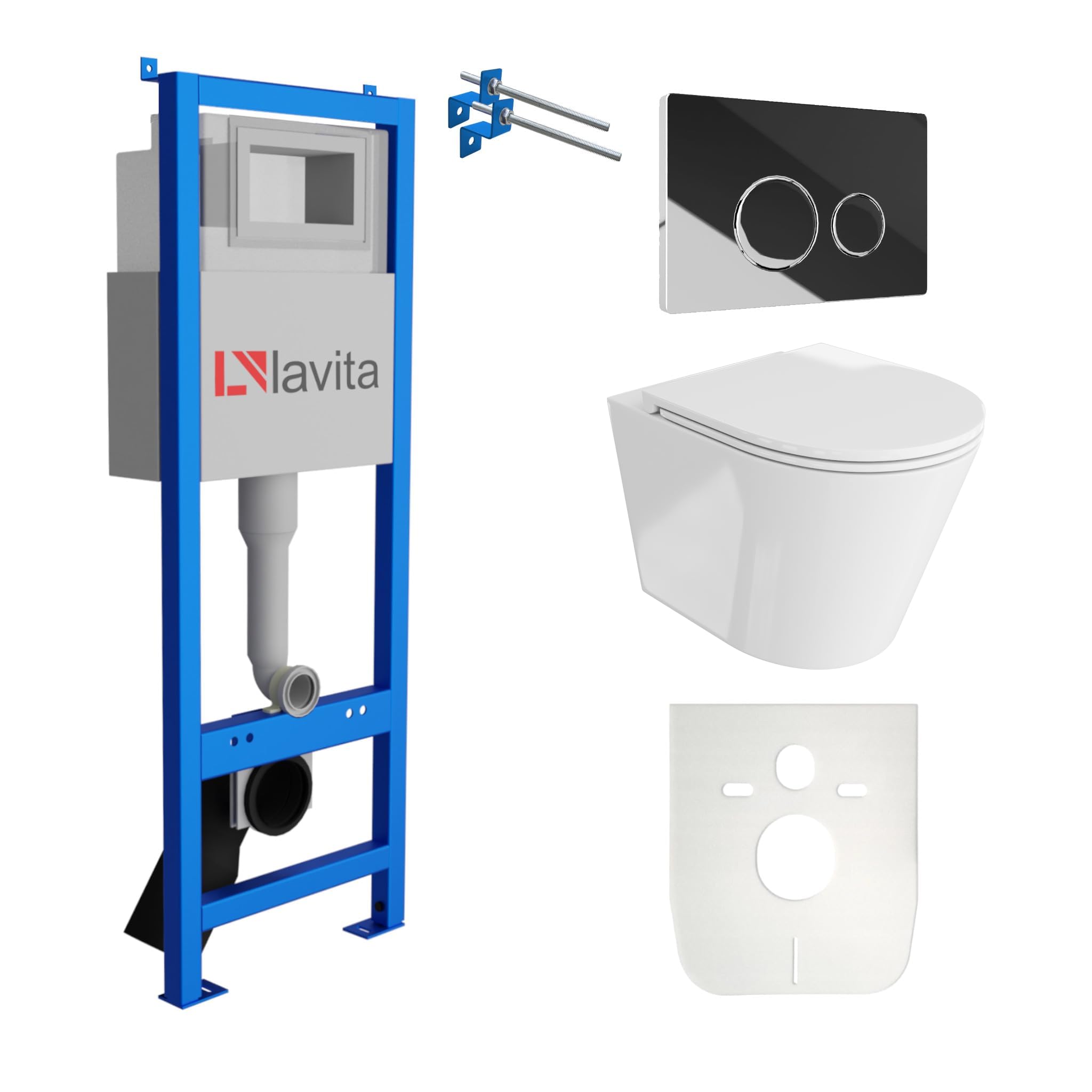 Lavita LAV 101 Élément mural pour WC 40 cm + évier mural suspendu Gale blanc sans bord + panneau de commande LAV 200.4.4 noir | Kit complet | Réservoir de chasse encastré | WC complet