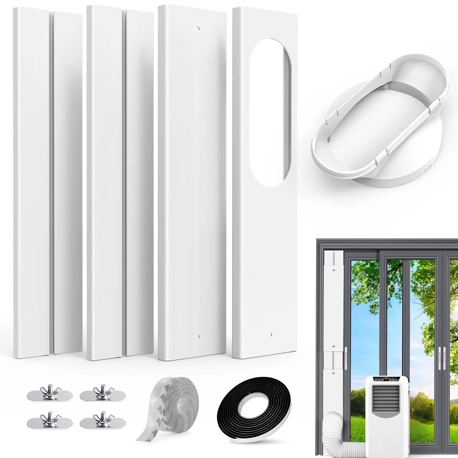 DMHAFFDS 5.1 Inches Upgraded Portable AC Window Kit, Air Conditioner Window Kit for Windows, Not for Doors, Seamless Adjustable Sliding AC Vent Kit for Ducting Exhaust Hose of 5.1 Inches Diameter
