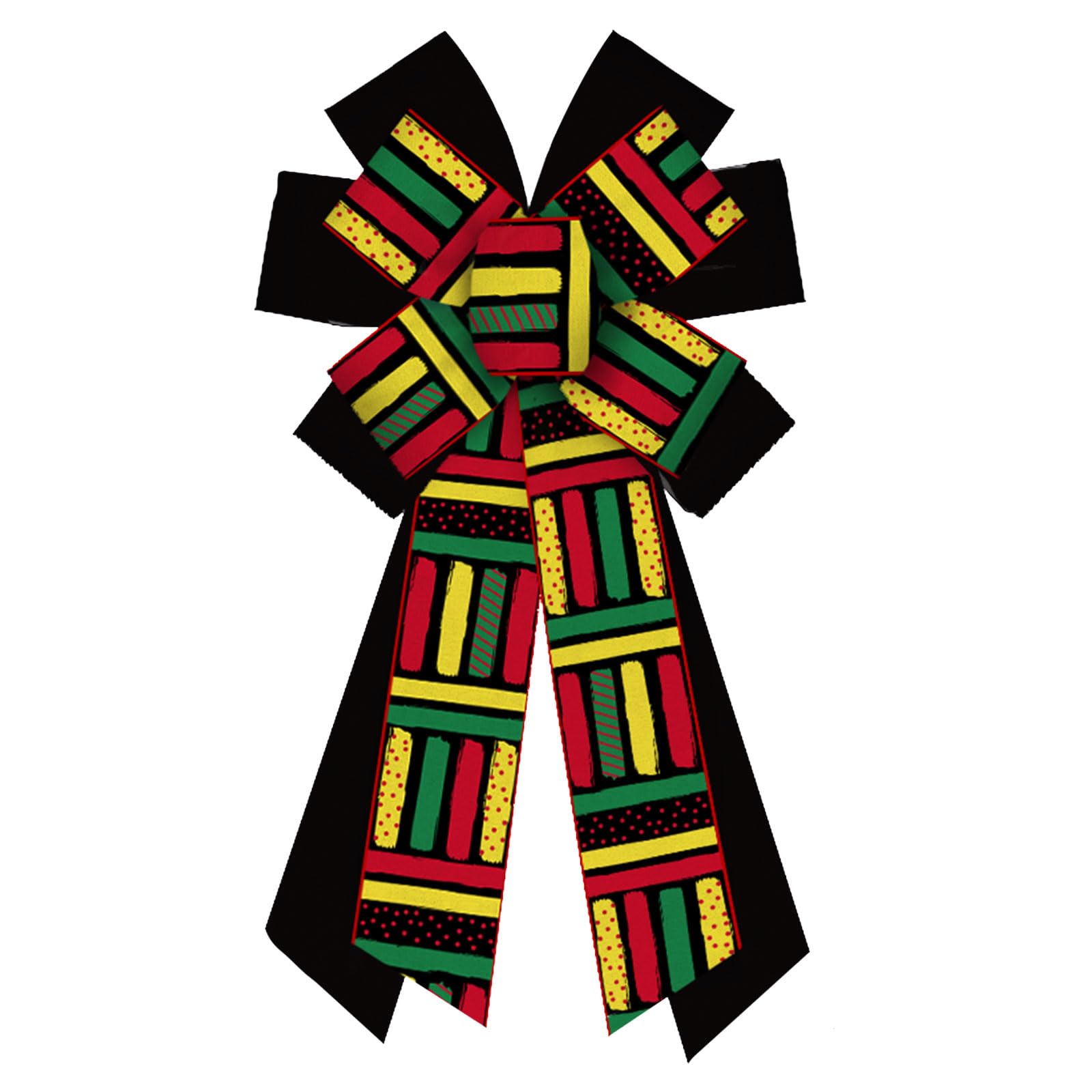 Threetols Large Juneteenth Bow for Wreath, Red Green Black Stripe Wreath Bow, Black History Month Front Door Decor, Farmhouse Ornament Burple Tree for