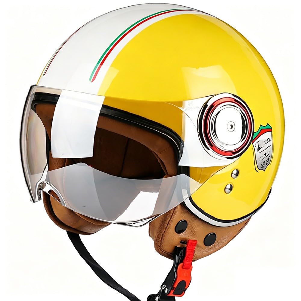 WZGGTEAM Open Face Motorcycle Half Helmet, Scooter Motorbike Crash Jet Helmet for Men and Women with Sun Visor, Road Legal ECE22.05 Approved Retro Style Motorbike