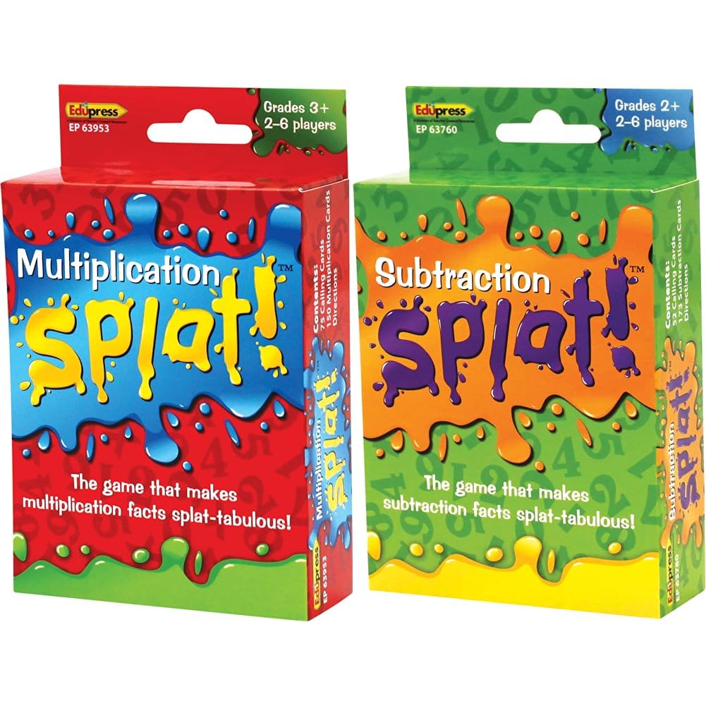 Teacher Created Resources Math Splat Multiplication and Subtraction Card Games Grades 2+