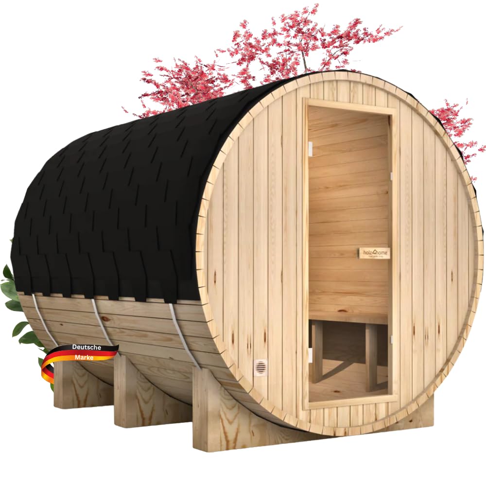 DELUKE Fasssauna Outdoor mit Elektroofen PIET für 6 Personen inkl. Saunazubehör Außensauna Gartensauna