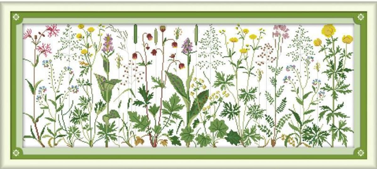 Rosyfoxes Cross Stitch Kits Stamped Full Range of Embroidery Starter Kits for Beginners DIY- Printed kit Flowers on the Meadow(Printed) 11CT 42.5×18.9inches