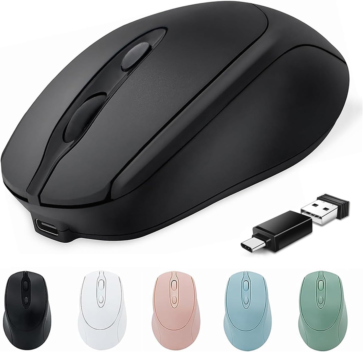 Wireless Bluetooth Mouse USBC for MacBook Air Laptop, USB C Rechargeable Wireless Mouse Compatible with Mac Desktop/Surface Pro Portable Computer Mice (BT5.2/3.0, 2.4G USB A, Type-C)