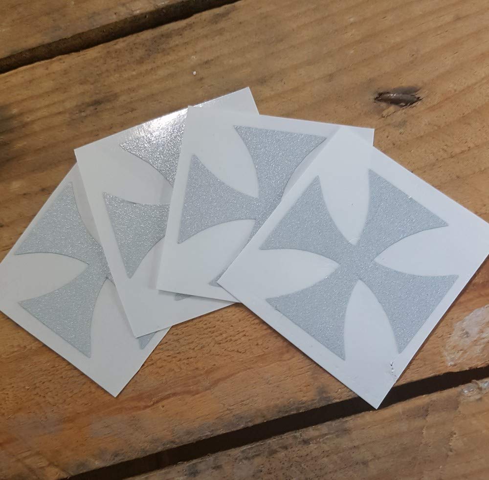 Adesivi Riflettenti Per Casco Moto - Croce Di Malta, Croce Di Ferro E Teschio, 7,5x7,5 Cm, Alta Visibilità Notturna