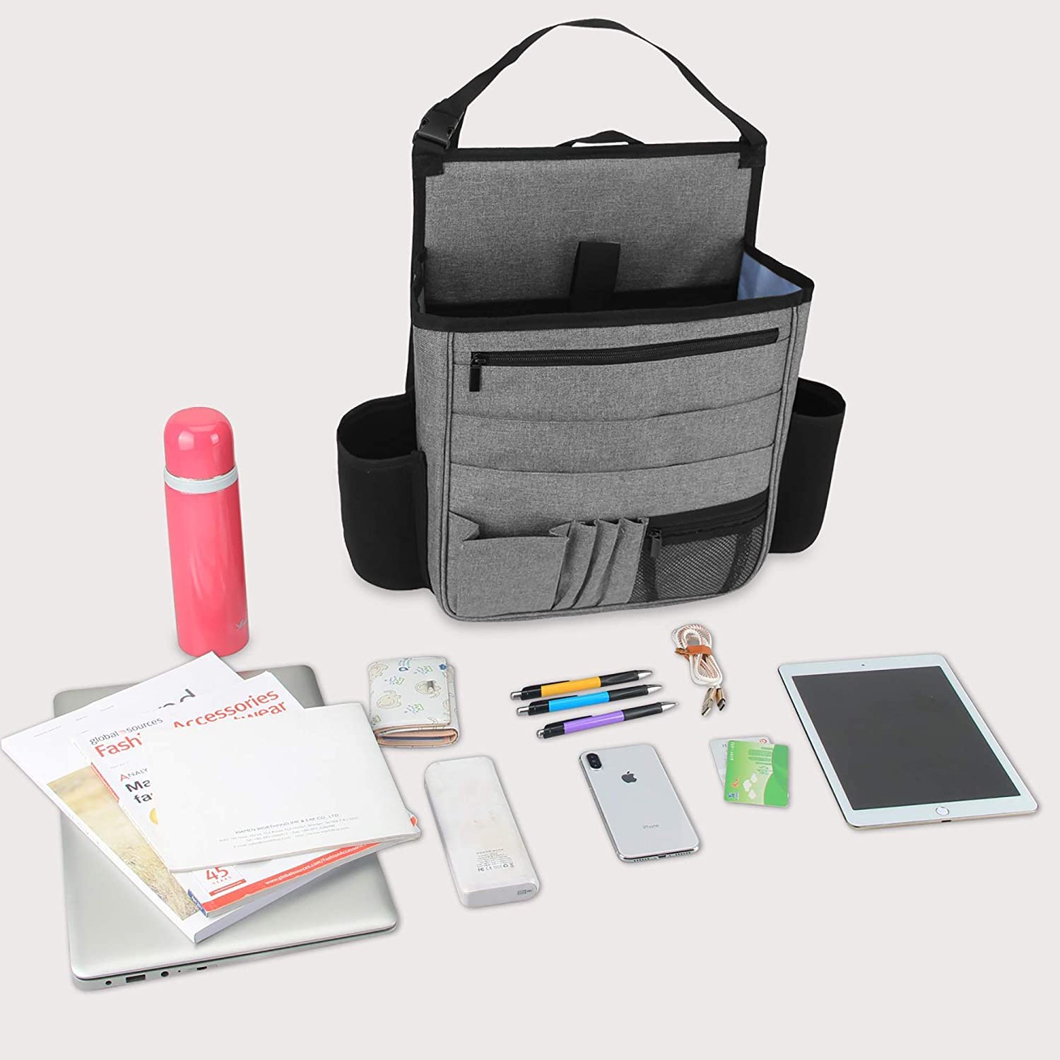 Luxja Auto Rücksitz Organizer, Autositz Organizer, Auto Aufbewahrung Rücksitz, Vordersitz Organizer mit Laptop und Tabletten-Lagerung, Grau