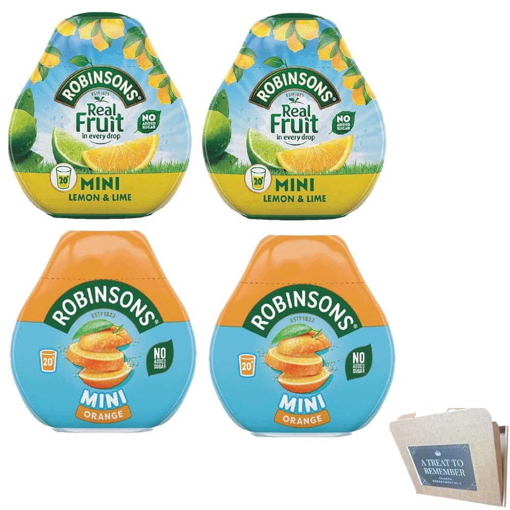 Robinsons Squash'd Mini Squash’d – 2 Flavour Pack – 2 x Lemon & Lime and 2x Orange – No Added Sugar – Real Fruit in Every Drop