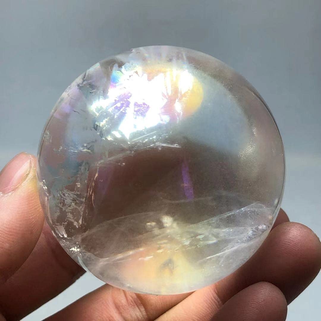 DOUKIPrimary Stones and Minerals Natural Electroplating AB Color ice Water Crystal Ball, Crystal Ball Plus Base Beautiful Primary Stones and Minerals