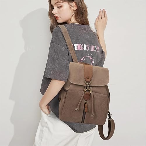 Miniatura 7 de KL928 Mochila de lona Mochila grande casual vintage para viajes al aire libre, mochila de senderismo para hombres y mujeres, marrón