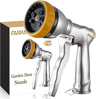 FANHAO Garden Hose Nozzle Heavy Duty, 100% Metal Water Hose Nozzle Sprayer High Pressure Spray Nozzle with 7 Spray Patte