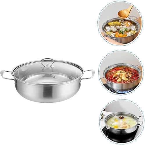Miniatura 4 de HEMOTON Olla de sopa de acero inoxidable Hotpot con divisores Estufas de sartén de barbacoa Asado Wok Hotpot Olla de cocina coreana Olla de cocción
