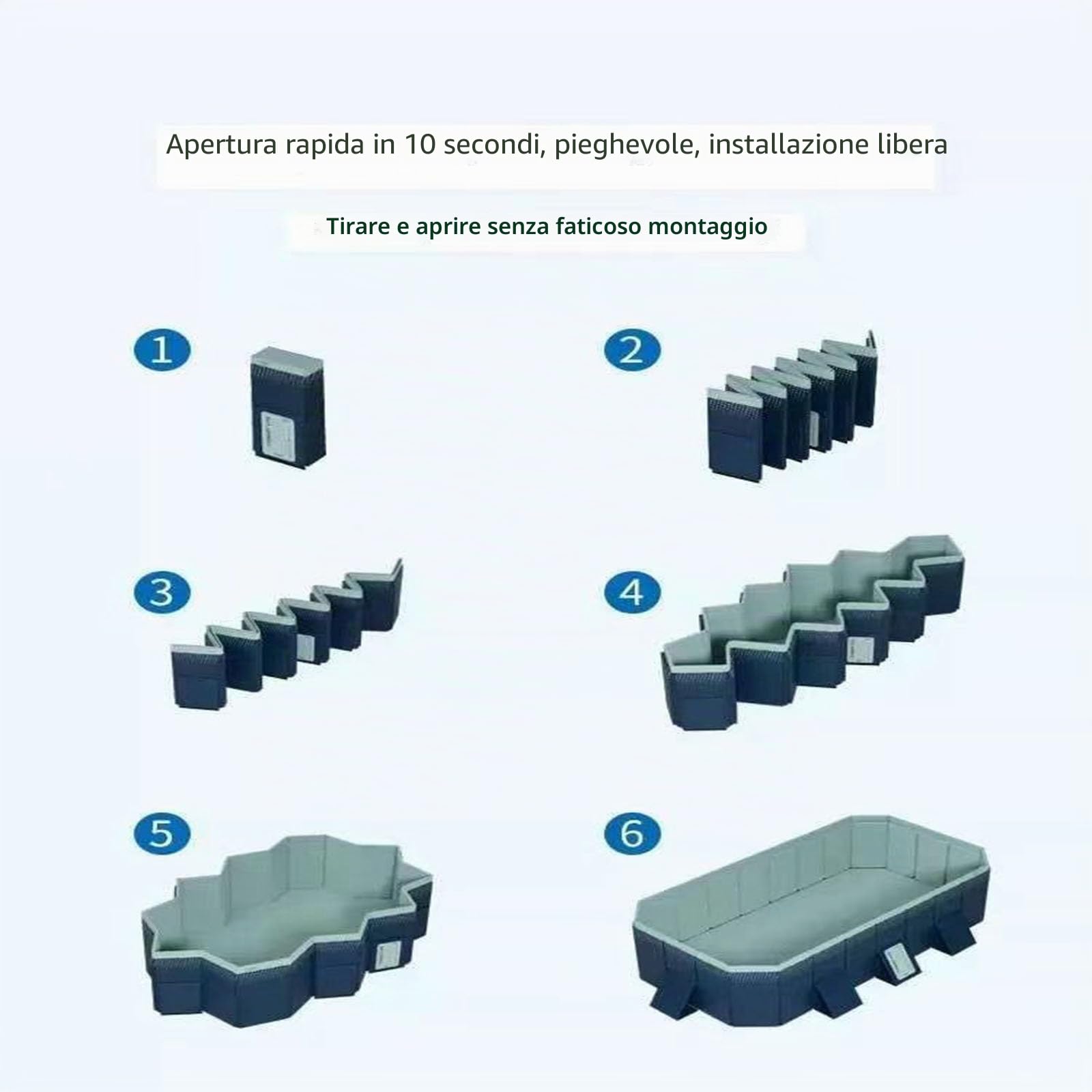 Piscina pieghevole, struttura in plastica rigida non gonfiabile, piscina fuori terra portatile per adulti - ideale per il cortile e il giardino