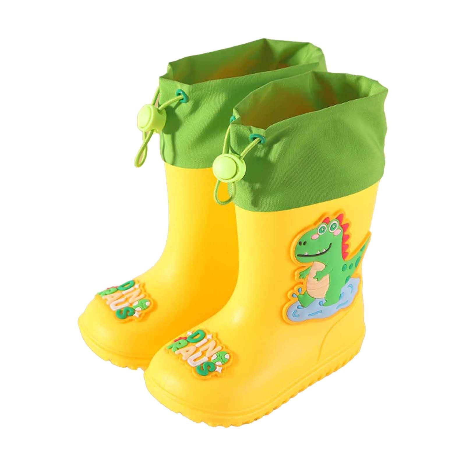 Botas niños fácil Poner Botas de Lluvia para niños y niñas, Antideslizantes, cómodas, para Jugar al Libre. (Yellow, 35 Big Kids)