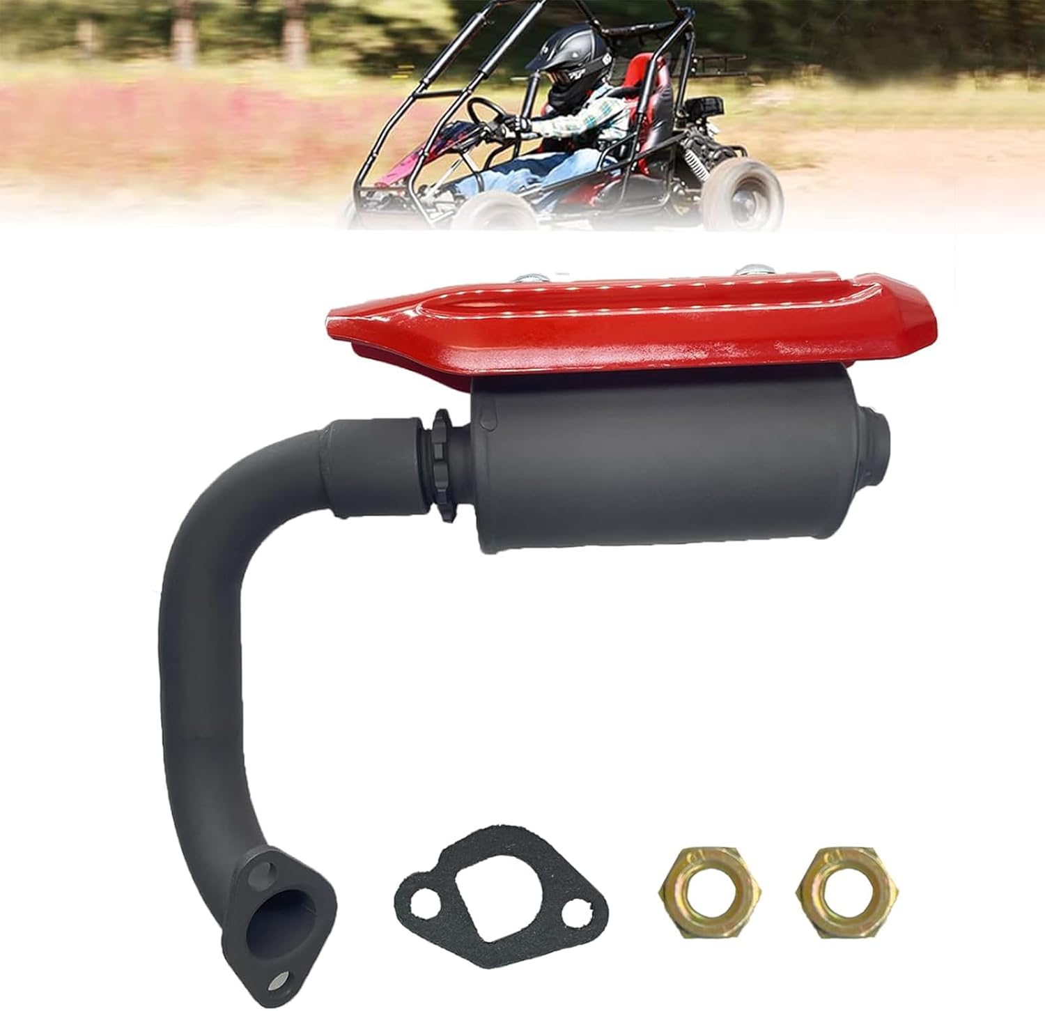 QYMOTO KT196 Go Kart Exhaust Pipe with Muffler Kit Performance Exhaust Silencer System with Heat Shield Protection For Coleman 196cc 6.5HP Predator 212cc 224cc GX160 GX200 Engine