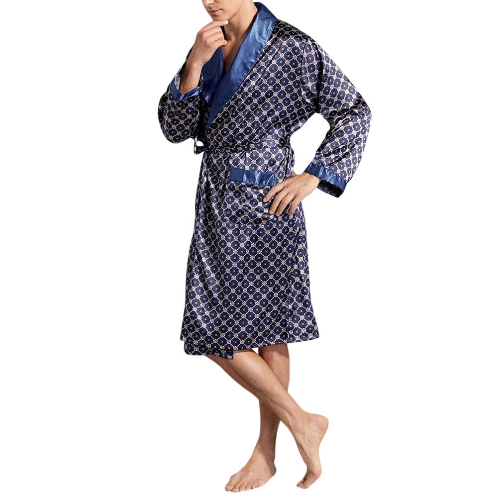 YOUTHUP Robes de Chambre pour Homme Lisse Vêtement de Nuit Pyjama Robe Peignoir de Bain avec Ceinture et Poches