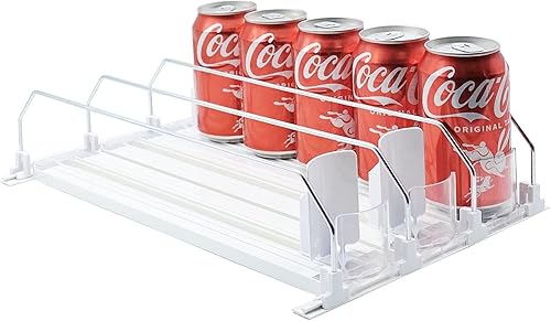 Organizador de bebidas para refrigerador, dispensador automático blanco de empujador deslizante, 12 onzas, 16 onzas, 20 onzas, capacidad para hasta