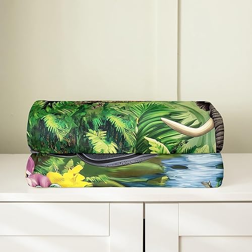 Miniatura 4 de Manta de animales de la selva, tamaño individual de 60 x 80 pulgadas, manta de cocodrilo, hipopótamo, elefante, tigre para niños y niñas, manta de