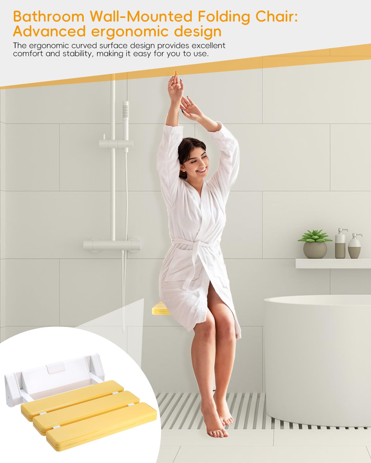 FreeTec Siège de Douche Pliable Montage Mural 130 kg Jaune