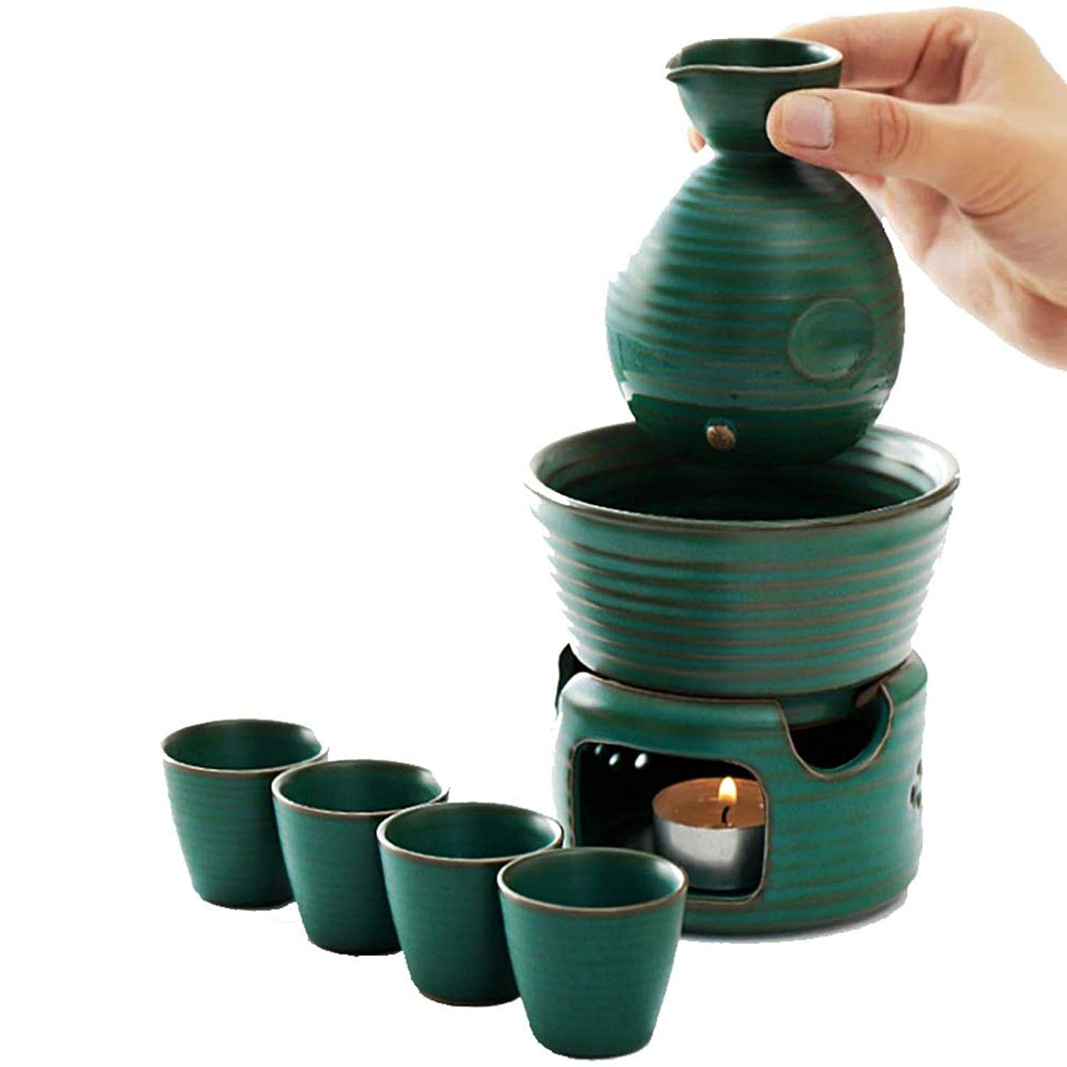 Juego de sake japonés para sake cálido y frío con copas de vino de cerámica