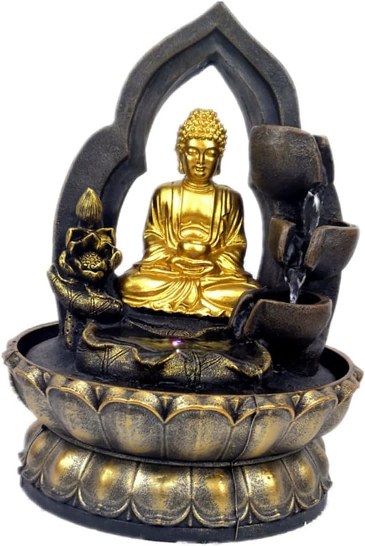 Resin Buddha Waterfall Fountain Tabletop Ornament with Soothing Flow for Home Office Decor Chinese-Style Water Feature Sculpture Smooth Surface Zen Meditation Accent