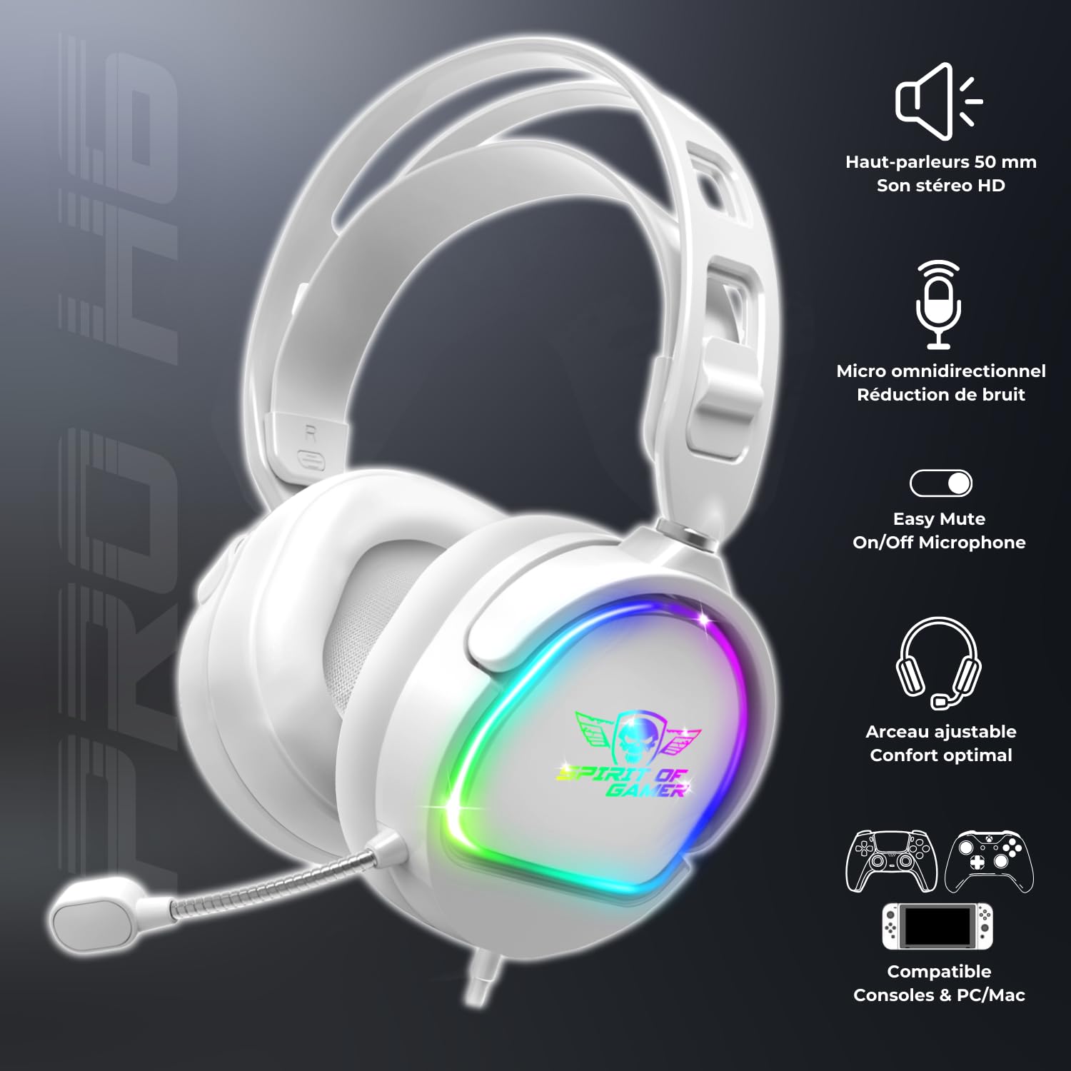 Spirit Of Gamer, Pack Clavier Souris Gamer Filaire RGB + Casque, Clavier Semi-Mecanique, Format Compact TKL 60%, Souris 12800 DPI avec 8 Boutons Programmables, Casque Gaming avec Micro Son Stéréo 2.0