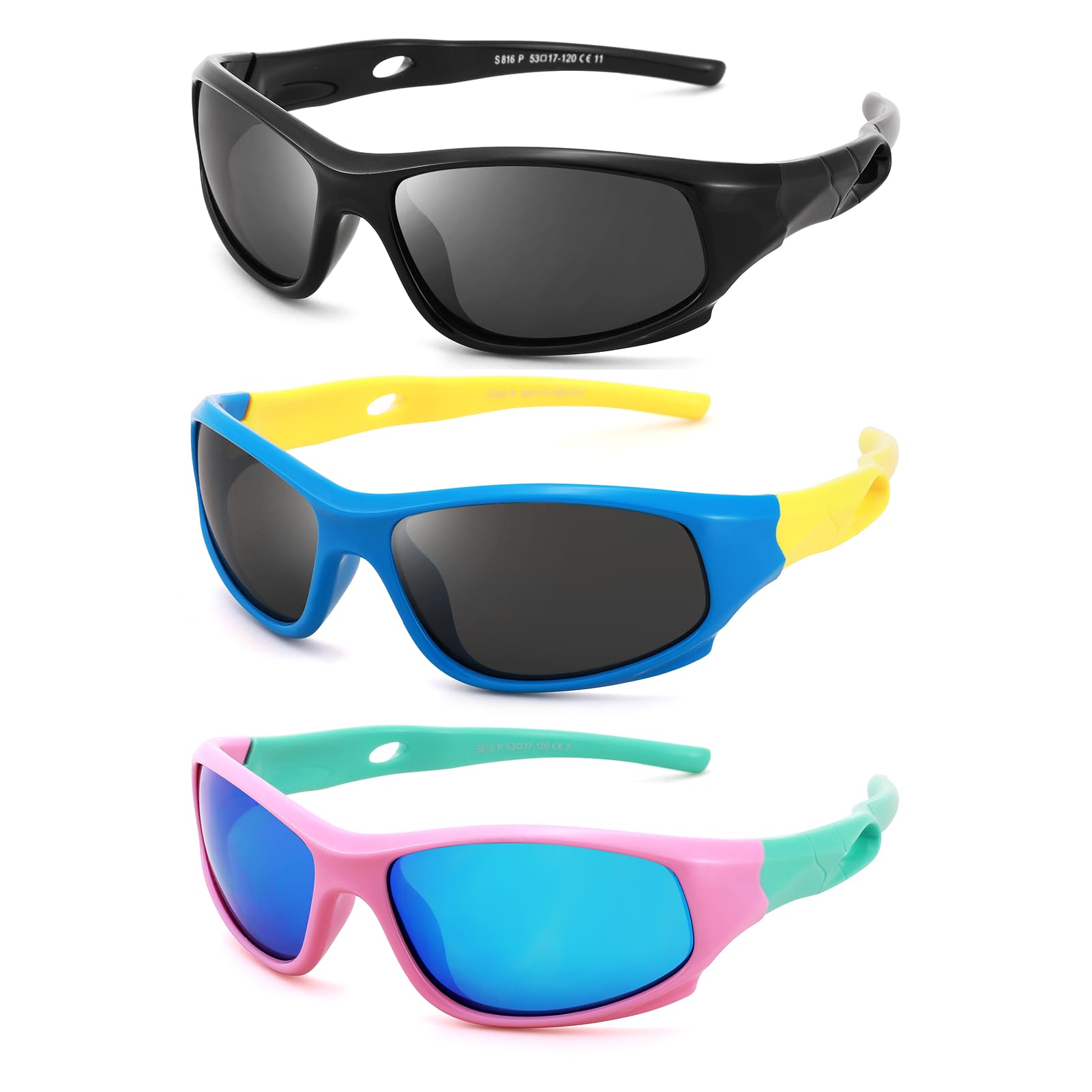 Pro Acme Kids Sunglasses for Boys Girls, Polarized Sports Youth Sunglasses with Strap for Kids Ages Color 3-12