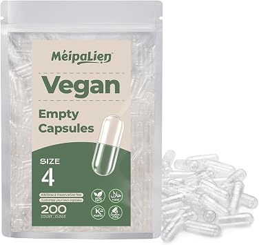 HPMC Empty Capsules Size 4-200 Clear Count Pill Capsules Empty - Plant-Based Cellulose | Vegetarian, Halal, Non-GMO | for DIY Supplement & Herbal Filling