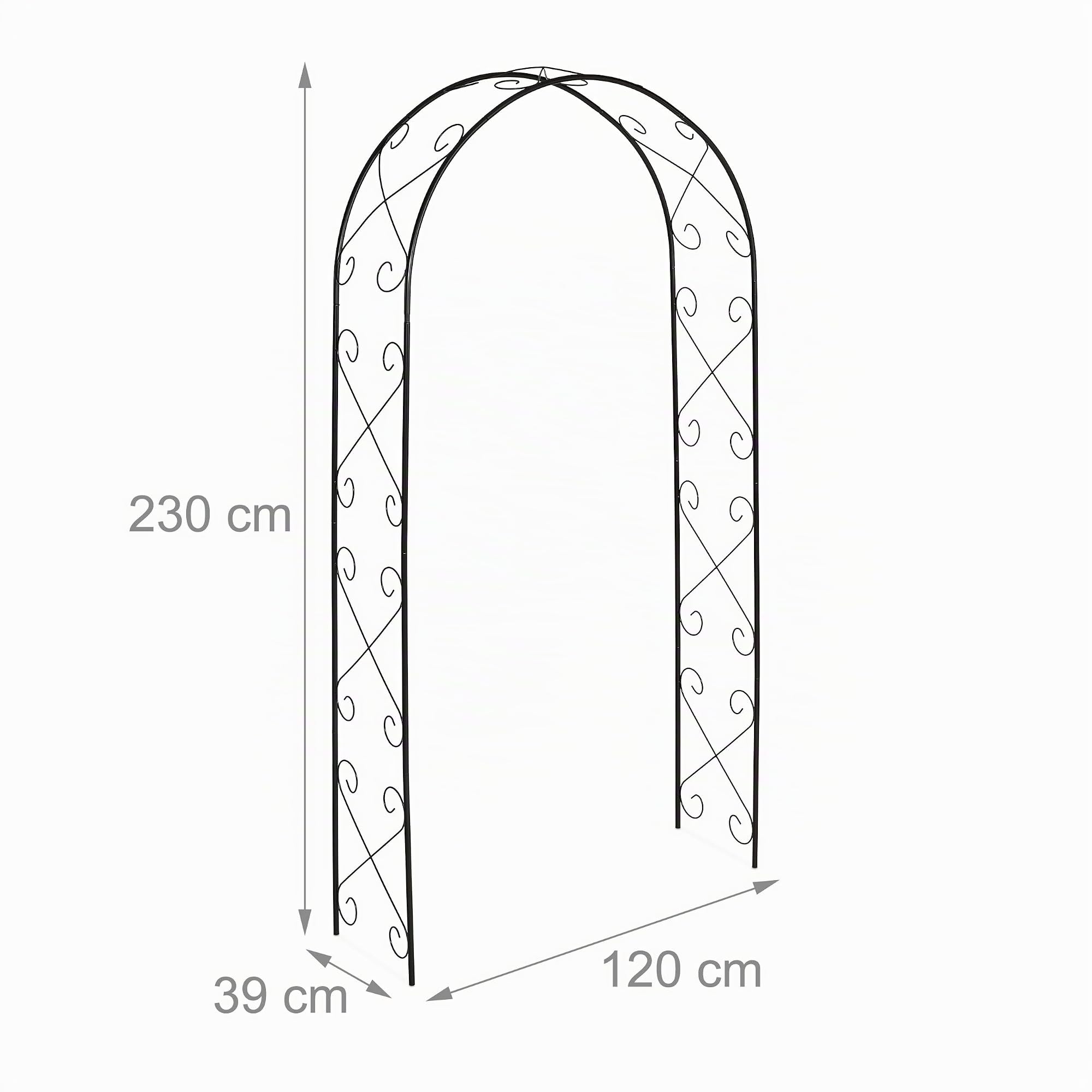 Relaxdays Arche de Jardin, en métal, Robuste, pour Plantes grimpantes, H x L x P : 230 x 120 x 39 cm, Noire